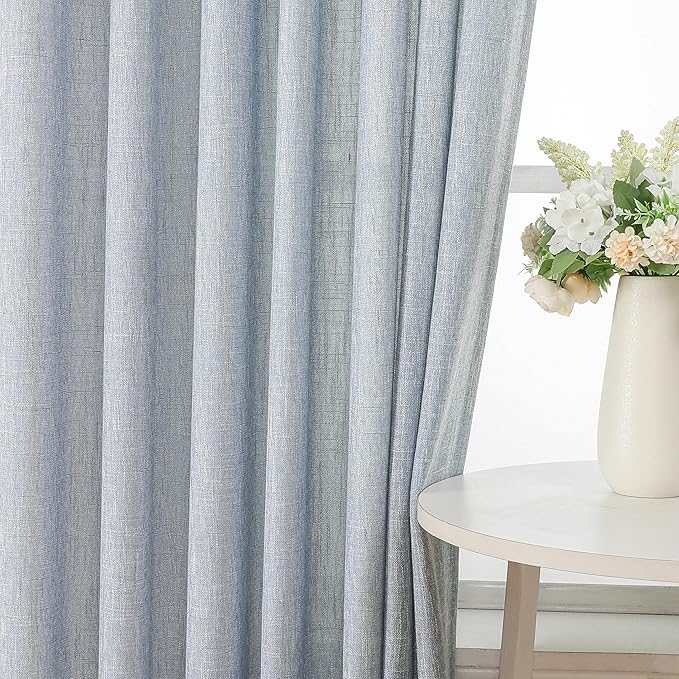 Vision Home Blue Pinch Pleated Semi Sheer Curtains Textured Light Filtering Window Curtains 112 inch for Living Room Bedroom Rayon Blend Chambray Blue Pinch Pleat Drapes with Hooks 2 Panels 40"Wx112"L