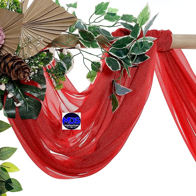 MDS Halloween Chiffon Draping Fabric - 1 Panel, 30" Wide x 50ft Long - Sheer Spooky Arbor & Canopy Drapery for Haunted House Backdrops, Party Ceilings, DIY Costumes & Themed Events - Red