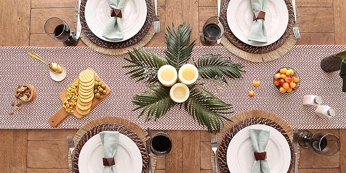 DII Woven Basic Tabletop Collection Chevron Table Runner, 15x108, Tango Red